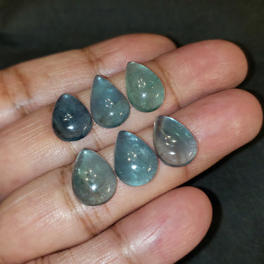 6Pcs Natural FINE Blueish-green Fluorite LOT . Size- approx. 14x10mm